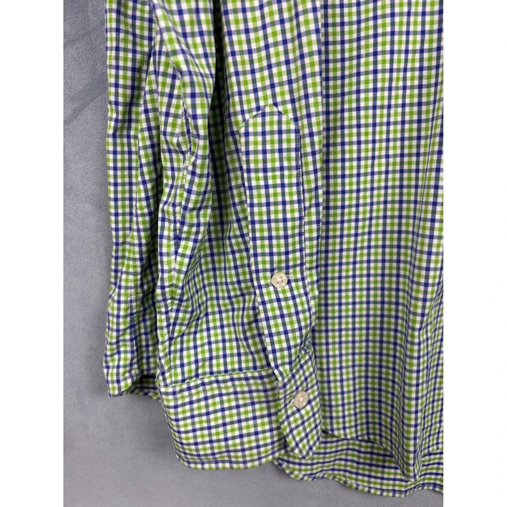 Polo Ralph Lauren Performance Shirt Mens XL Green Blue Gingham Stretch Nylon